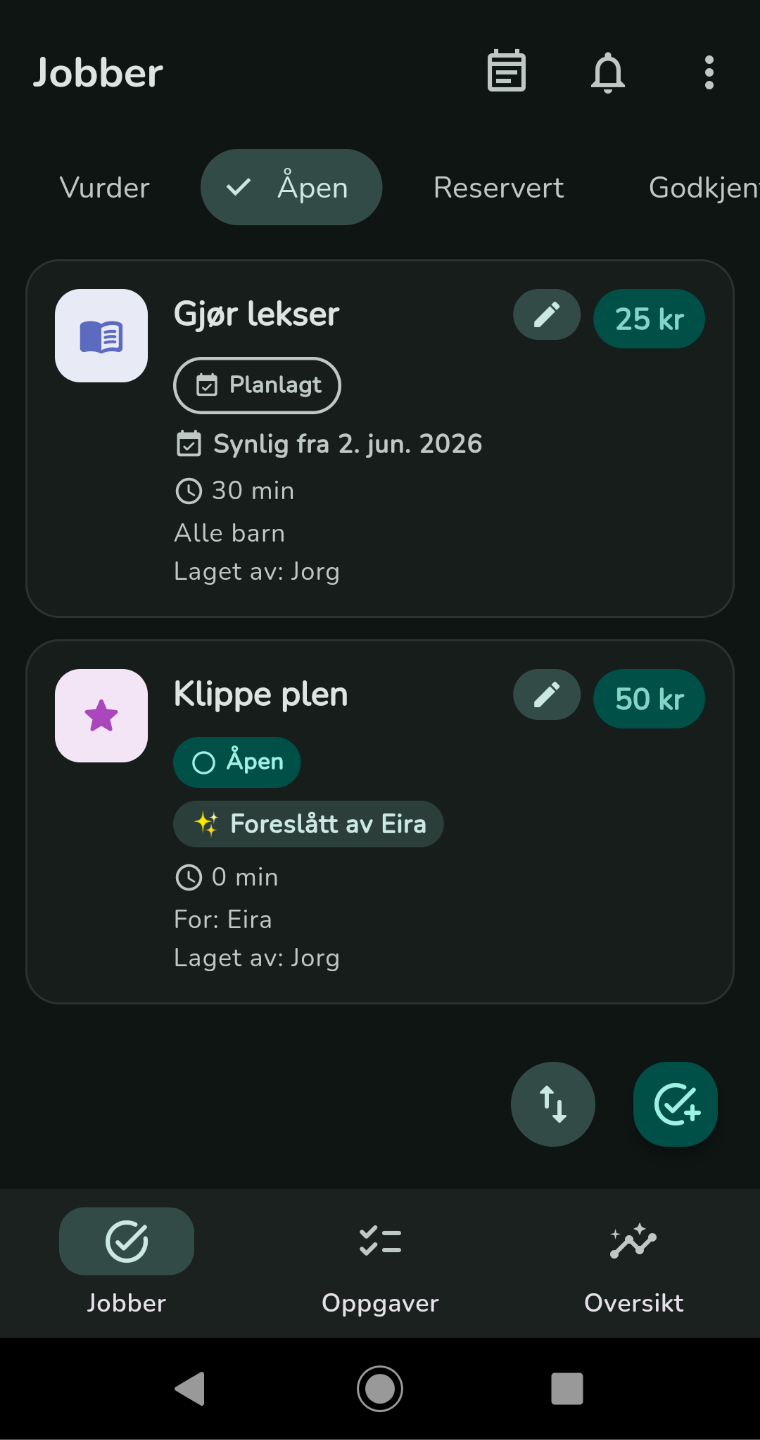 Liste over åpne jobber i Fiks