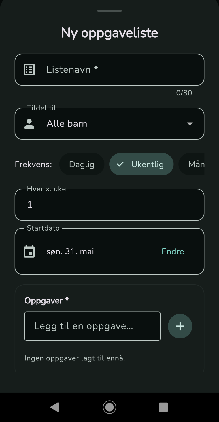 Lag en ny oppgaveliste med frekvens og oppgaver